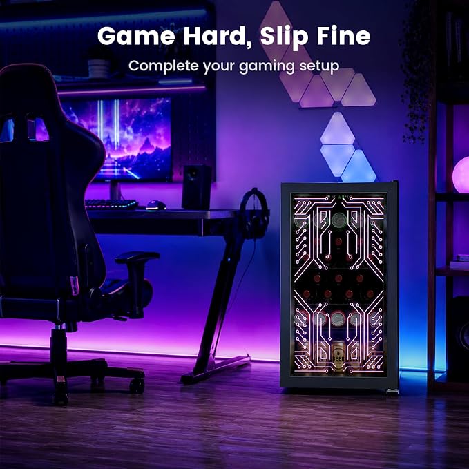 Electactic 3.2 Cu.Ft Compact Gaming Beverage Cooler | Light Up Glass Door, Digital Temp Control, Adjustable Shelves for Wine Beer Soda