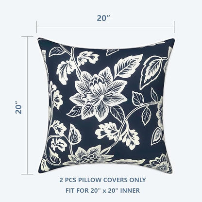 LVTXIII Set of 2 Patio Throw Pillows Covers Waterproof 20x20 Fade Resistant Outdoor Throw Pillow Case, Fluffy Decorative Garden Toss Pillow Covers for Home Patio Coach Sofa Use, Elegant Vines Navy