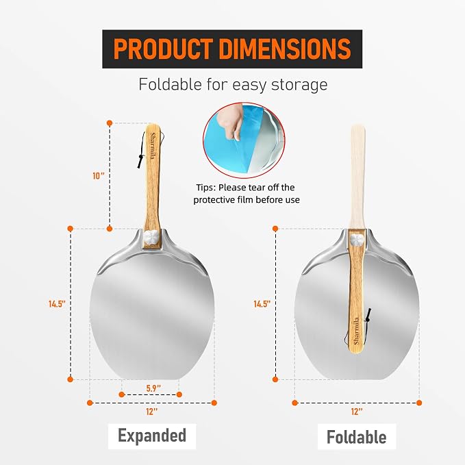 Pizza Peel 12 Inch Apple Shaped Aluminum Paddle, Foldable Oven Spatula | Curved Safety Edge, Premium Aluminum, Rust Resistant, Foldable Handle, Compact Storage