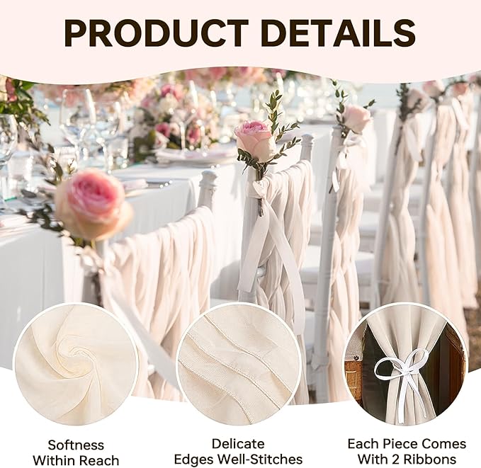 Ivory Chiffon Table Runner 35x120 Inches 12 Pack Bulk for Wedding Party Formal Event Table Decor