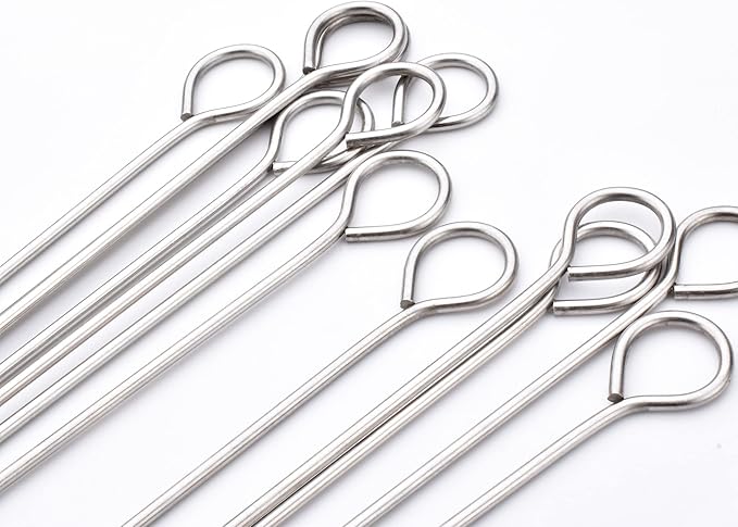 30 Pack 10 Inch Metal Barbecue Skewers, Stainless Steel BBQ Skewers, Shish Kebab Kabob Skewers (BBQ 10Inch-30p)