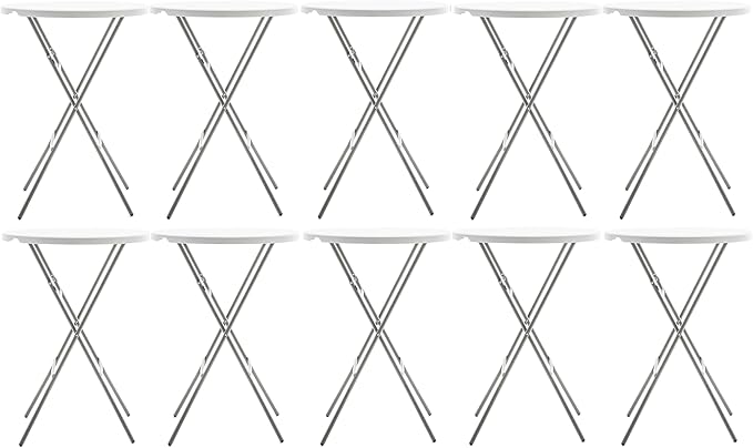 BTEXPERT White 2.63 Foot 32in Round Plastic Bar Height Folding Cocktail Table 330lb Weight Capacity Commercial Portable Banquet Dining Wedding Party Standing Event Indoor Outdoor Thick Top Set of 10