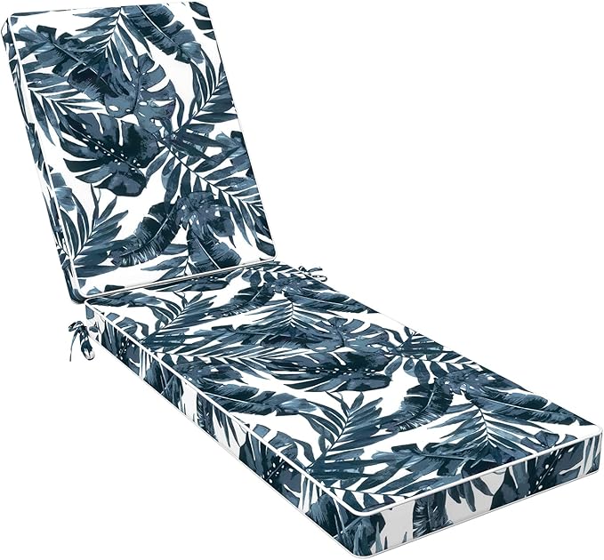 LVTXIII Outdoor Chaise Lounge Cushion 72x21x3 Inch, Water-Repellent Patio Seat Cushion with Ties & Hidden Zipper, Thick Foam Pad for Lawn Chair, Poolside, Patio Furniture, Palm Blue