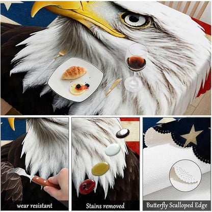 Swono Tablecloth 52"X70" Bald Eagle, Bird Bald Eagle On Grunge American Flag Rectangle Table Cover Anti-Oil Tablecloth for Dining Tables, Parties, Wedding and Banquet Decoration