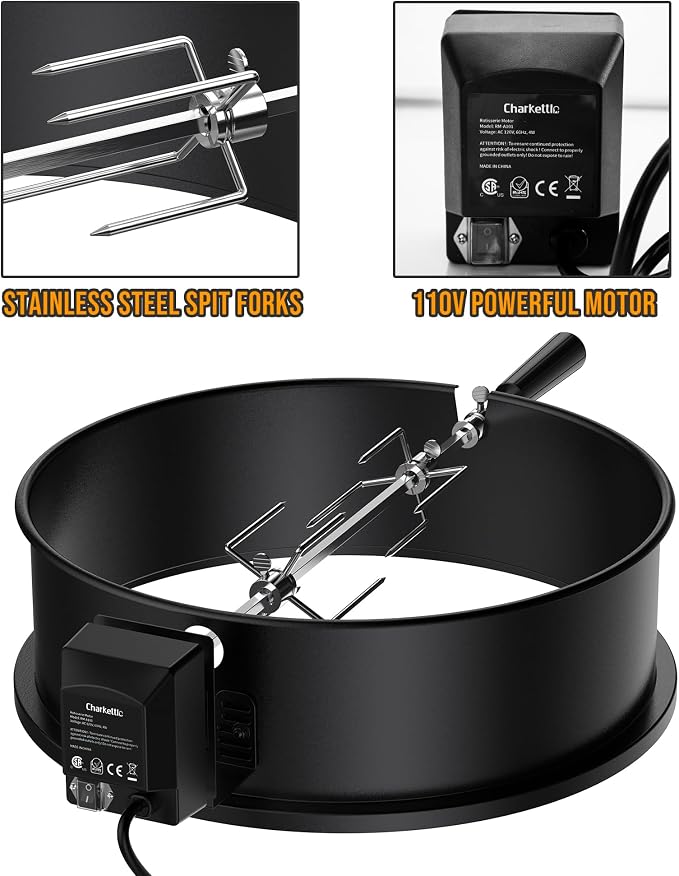 Skyflame Charkettle Rotisserie Ring Kit, Black Coated Steel | Compatible with Weber 18" Charcoal Kettle Grills, Compatible with Other Similar Kettle Grills, BBQ Grill Rotisserie Kit
