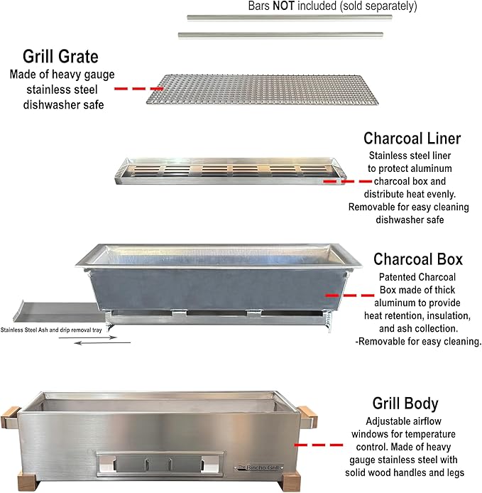 The Bincho Grill 24 Inch Wide Body Yakitori Grill – Japanese Style Charcoal Robata BBQ for Skewers, Steaks, and More – Restaurant-Quality Binchotan Tabletop Grill – Portable and Durable