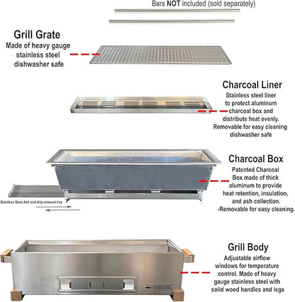 The Bincho Grill 24 Inch Wide Body Yakitori Grill – Japanese Style Charcoal Robata BBQ for Skewers, Steaks, and More – Restaurant-Quality Binchotan Tabletop Grill – Portable and Durable