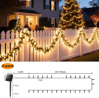 2 Pack Solar String Lights for Outside,Each 33Ft 100 LED Solar String Lights Outdoor Waterproof with 8 Modes,Solar Lights Outdoor for Patio, Garden, Tree, Party Decor-Warm White