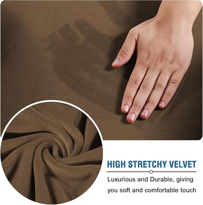 H.VERSAILTEX Modern Velvet Plush 4 Piece High Stretch Sofa Slipcover Furniture Protector Form Fit Velvet Extra Large Sofa Cover for 3 Cushion Couch Width Up to 105 Inch (XL Sofa, Bronze Brown)