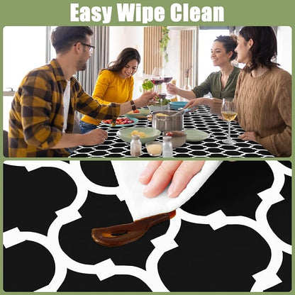 Smiry Picnic Fitted Table Cover, 6 Foot Flannel Backed Vinyl Tablecloth | Waterproof Elastic Stretch Table Cloth, Wipeable Plastic Tablecloth for Camping, Indoor & Outdoor (Black, 42" x 72")