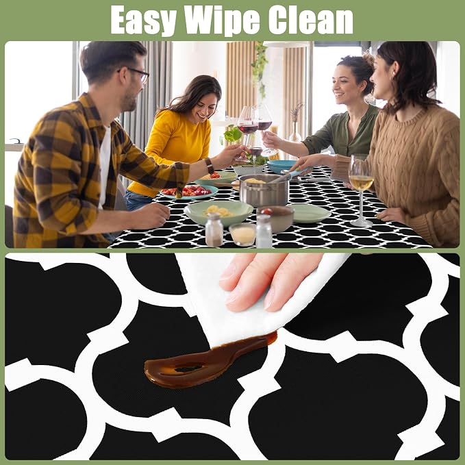Smiry Picnic Fitted Table Cover, 6 Foot Flannel Backed Vinyl Tablecloth | Waterproof Elastic Stretch Table Cloth, Wipeable Plastic Tablecloth for Camping, Indoor & Outdoor (Black, 30" x 72")