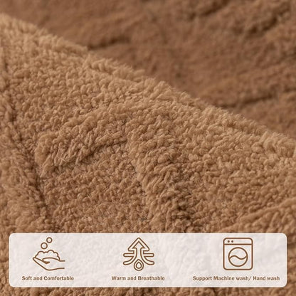 vctops Geometric Jacquard Plush Sofa Couch Covers Farmhouse Neutral Non Slip Sectional Couch Cover Soft Warm Sofa Slipcover for Dogs, Children, Pets Furniture Protector (Coffee,36"x82")