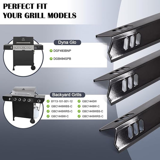 Hiorucet Grill Grease Tray Replacement Parts for Dyna Glo DGF493BNP, Backyard Grill BY13-101-001-12, Adjustable 24''-30'' Drip Pan, Grid Cooking Grates, Heat Plate Tent Shields, Burner and Igniter.