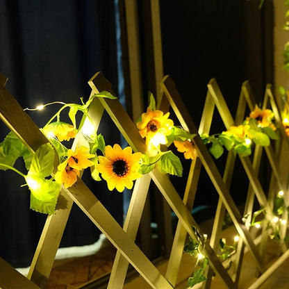 Solar Sunflower String Lights Outdoor Waterproof, 16FT 50LED,Yellow | Artificial Flower Fairy String Lights Sunflower Garland with Lights for Garden Patio Fence Yard
