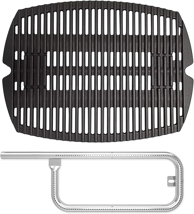 SafBbcue 7644/7582 Cast Iron Cooking Grates & 60040 Grill Burner Tube kits for Weber Q1200 Q100 Q120 Q1000 50060001 386001 86002 516001 Grills, Grids & Grates for Baby Q Gas Grills, 17"