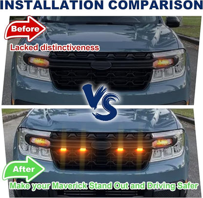 Front Grille Led Light For 2022-2025 Ford Maverick Accessories | Fits Maverick Lariat XL XLT Lobo All Trims,Maverick Raptor Style Grill Lights with adaptor fuse Waterproof (DIY Style-White)