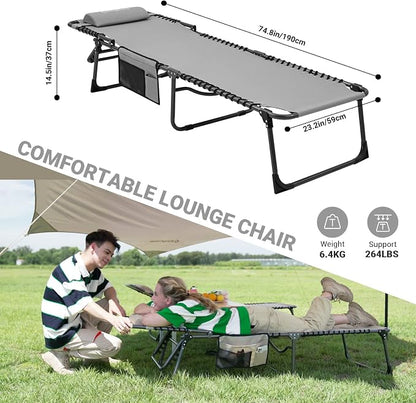 KingCamp Folding Outside Patio Lounge Chair Adjustable 5-Position Adults Reclining Folding Chaise with Pillow, for Patio, Pool, Beach, Sunbathing, Deck, Lawn,1 Pack,Grey, 4.8" x 23.2" x 14.5"