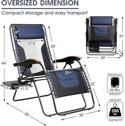 Portal Portable Zero Gravity Chair, Lounge Chair Outdoor Oversized Zero Gravity Chair Folding Lounge Chair with Adjustable Pillows and Cup Holder for Poolside Backyard and Lawn, Support 350lbs