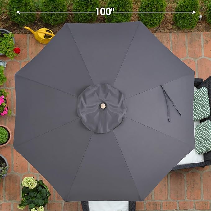 9ft Wooden Umbrella, Outdoor Patio Umbrella, Wood Market Umbrella, Patio Umbrella Wood Pole with Pulley Lift for Garden, Yard, Deck, Pool, Market