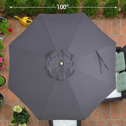 9ft Wooden Umbrella, Outdoor Patio Umbrella, Wood Market Umbrella, Patio Umbrella Wood Pole with Pulley Lift for Garden, Yard, Deck, Pool, Market