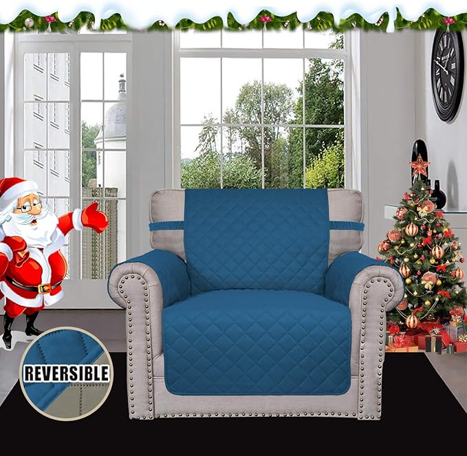 Easy-Going Reversible Couch Cover, Small Chair, Peacockblue/Beige | Machine Washable Slipcover For Dogs, Water Resistant Furniture Mat For Living Room, Non-Slip Sofa Cover, Pet Friendly