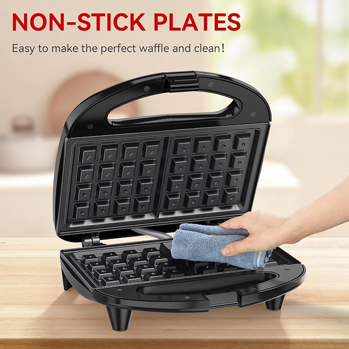 OSTBA Waffle Maker, 2-Slice Belgian Waffle Iron, Nonstick | 750W Heating with Nonstick Waffle Plates, Indicator Lights, Cool-Touch Handle, Compact Storage and Easy Cleanup