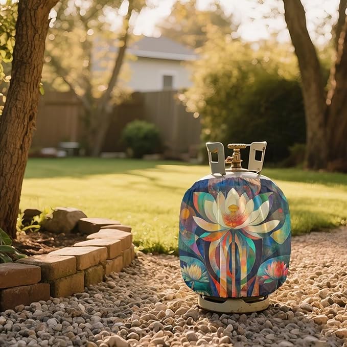 Lotus Flower Propane Tank Cover 20 LB Cylinder Covers for Outdoor and Indoor Use Dustproof Camper Propane Tank Cover