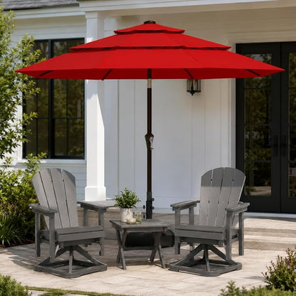 10ft Patio Umbrella, 3-Tier Vented Outdoor Table Umbrella with 8 Sturdy Fiberglass Ribs, Windproof Market Umbrella with Push Button Tilt and Crank, UV Protection for Deck, Pool, Red