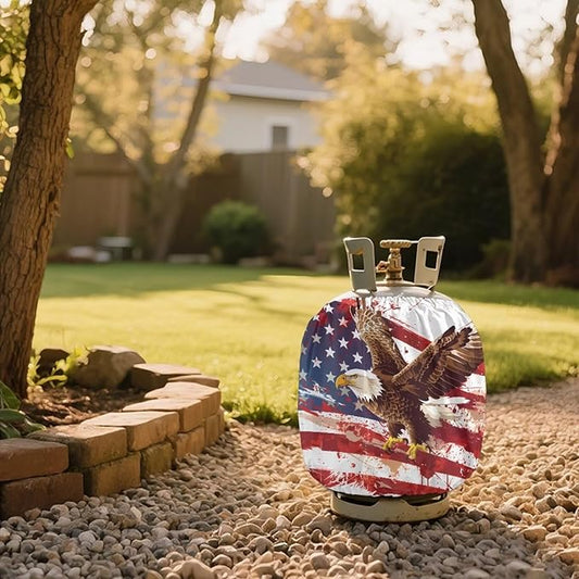 Propane Tank Cover 20lb Gas Tank Cover Outdoor 600D Waterproof Heavy Duty Covers Fits Standard 20 lb Cylinder, 13.7'' x 16.5'' USA Flag Eagle