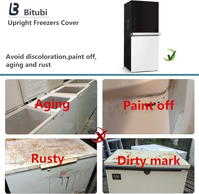 Bitubi Upright Freezers Cover,Outdoor Refrigerator Cover,– Waterproof, Dustproof, Sun-Proof, 33"W x 33"D x 67"H. Suitable for most 14.1-17 Cubic Compact Mini Freezer on market (Black)