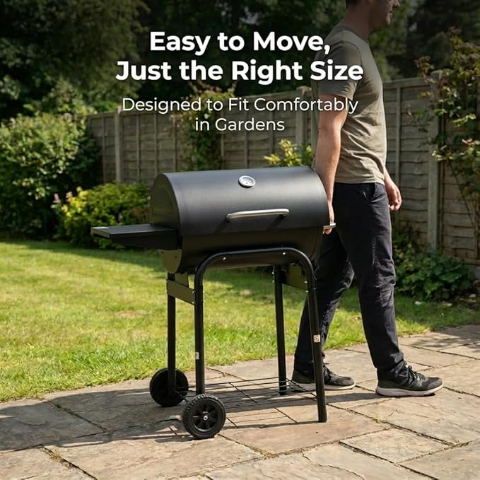 Charcoal Grill With Warming Rack & Side Shelf, Portable Outdoor BBQ Grill With Wheels For Backyard Patio
