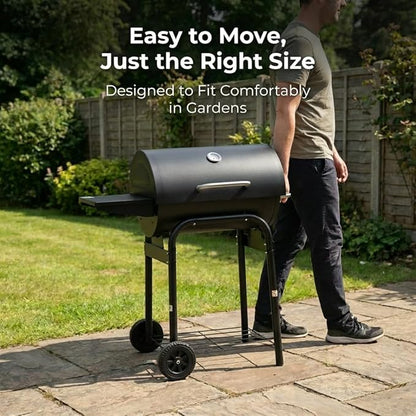 Charcoal Grill With Warming Rack & Side Shelf, Portable Outdoor BBQ Grill With Wheels For Backyard Patio