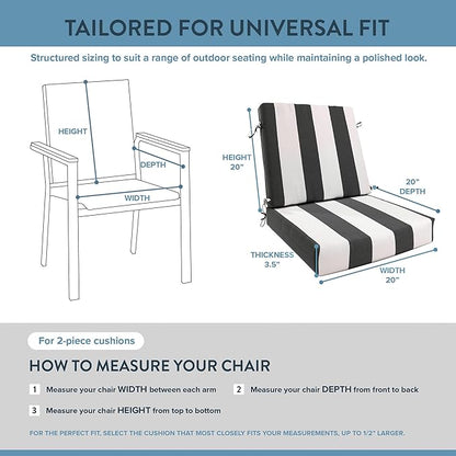 California Umbrella Outdoor Dining Chair, Patio Seat Cushion, 20 x 40 Inch, Premium Outdoor Memory Foam, Fade Resistant Sunbrella Fabric, Fabric Ties,Cabana Classic