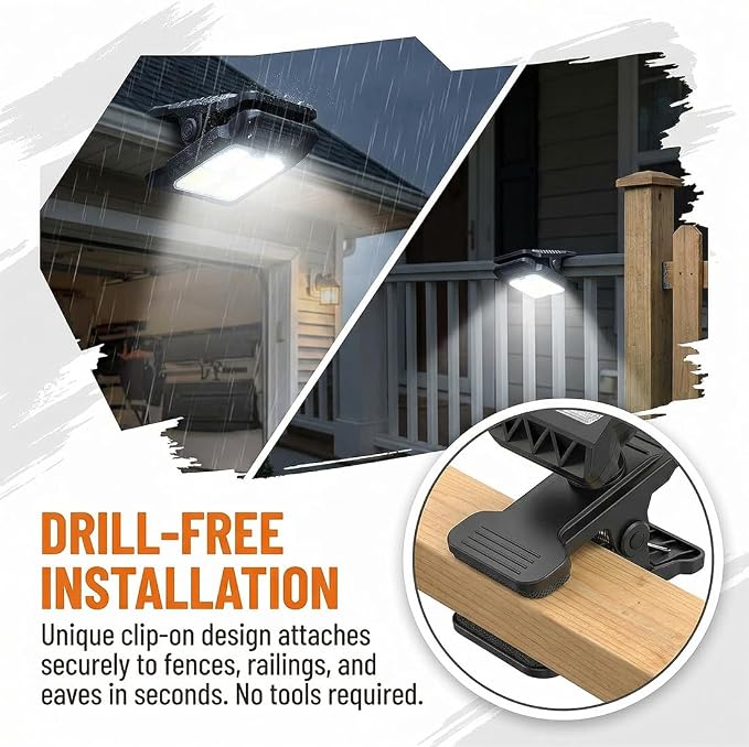 Solar Clip on Lights Outdoor Waterproof, 3 Modes Motion Sensor Security Light with Wide Angle Illumination, Portable Solar Powered Clamp Light for Fence, Patio Umbrella, Gutter, Deck (A-8Pcs)