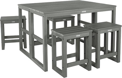 highwood Monroe 6-Piece Counter Height Modern Balcony Set, 2 Tables and 4 Stools, Coastal Teak