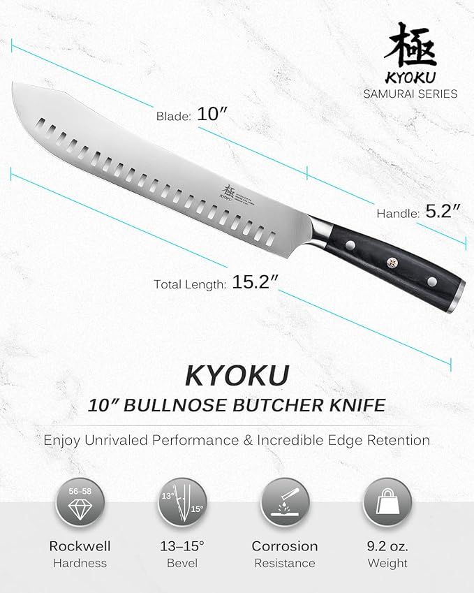 KYOKU Samurai Series Knife Japanese Style1 (Bullnose Butcher Knife, 10")