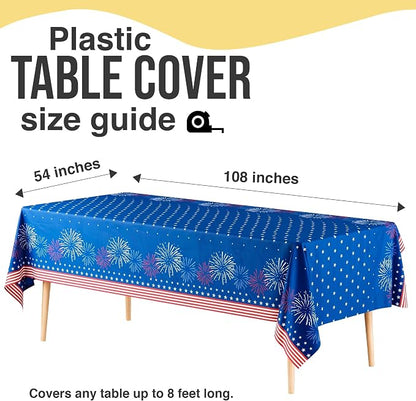 Exquisite 66% Thicker 4th of July Tablecloth 12 Pack - Patriotic Red White and Blue Plastic Tablecloth Rectangle 54x108 Inch - American Flag Disposable Table Cover - Memorial Day Independence Day