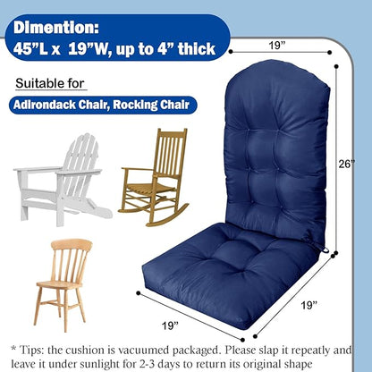 Adirondack Chair Cushion, Outdoor Patio Furniture Seat Pad, Waterproof | Waterproof cover with straps, PP cotton, high back thick seat pad for adirondack rocking chair indoor outdoor porch 44x19x4