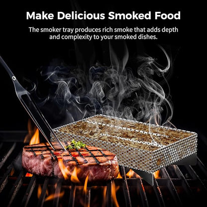 Smoker Tray 12 Hours Pellet Maze Smoker Tray, 5 x 8 Inch Stainless Steel Pellet Smoker Basket, Anti-slip Smoke Generator, Perfect for Hot and Cold Smoking Meat, Fish, Cheese