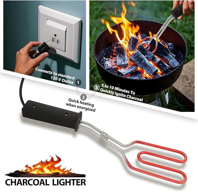 650W Electric Charcoal Starter - Fire Lighter for BBQ Grill Fireplace Smoker Campfires Coal Quick Ignite Briquettes, Durable Stainless Steel 304 Heat Element Coils with 25 Inch Power Cord