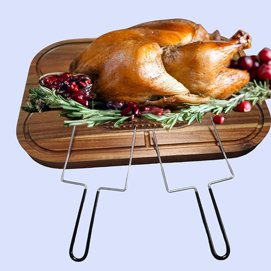 20" Large Holiday Ham Meat Serving Board Thanksgiving Carving Board with Turkey Lifter Set| Acacia Wood Cutting Board with Juice Groove, Good for Carving 22Lbs Meats