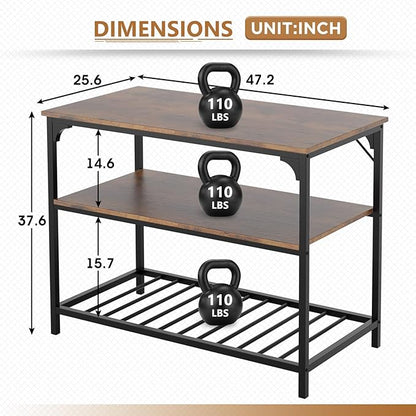 FDW 3-Tier Kitchen Island with Shelves, Modern Style, Sturdy Kitchen Island Table with Storage Shelves, Heavy Duty, Pewter Finish