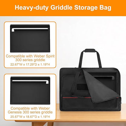 HODRANT Full‑Size Griddle Storage Bag Compatible with Weber Spirit 300 Series & Genesis 300 Series Griddle, Padded Flat Top Cover with Pockets & Handles for Outdoor Camping & Travel, Bag Only