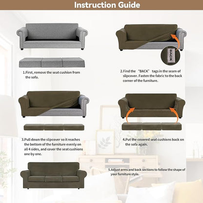 WEERRW 4-Piece Couch Cover for Sofa Velvet Sofa Cover Washable, Light Brown | Sofa Covers for 3 Cushion Couch Furniture Protector Sofa Slipcovers with Non Slip Elastic Bottom, Pet Friendly, Large