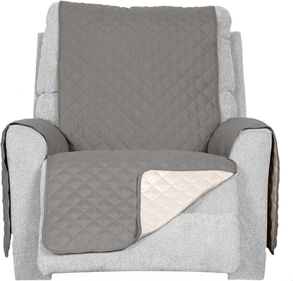 Furhaven Water-Resistant & Reversible Recliner Chair Cover Protector w/ Side Pockets for Dogs, Cats, & Children - Two-Tone Pinsonic Quilted Living Room Furniture Cover - Gray/Mist, Recliner