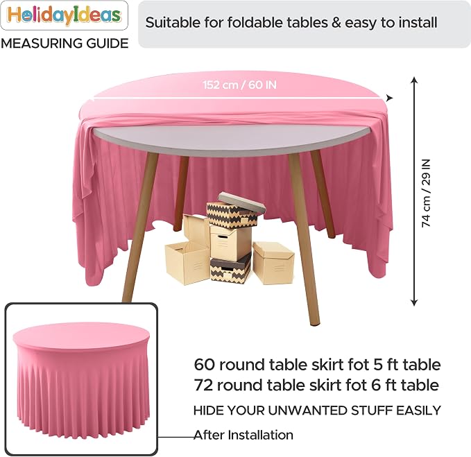 Fitted Pink Spandex Table Skirts for Wedding Party,60 Inch Round,6 Pack | Spandex Table Covers, For 5 Ft Wedding Cake Tables, Wrinkle Resistant, Ruffle Design Banquets, Baby Showers, Parties