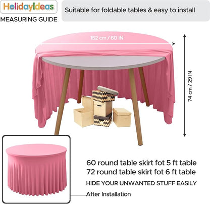 Fitted Pink Spandex Table Skirts for Wedding Party,60 Inch Round,6 Pack | Spandex Table Covers, For 5 Ft Wedding Cake Tables, Wrinkle Resistant, Ruffle Design Banquets, Baby Showers, Parties