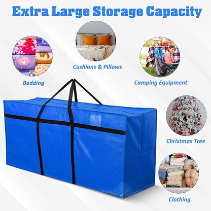 4 Pcs 176 Gallon Extra Large Moving Bags Heavy Duty Storage Bag with Strong Zipper Handle Foldable XXL Jumbo Storage Tote Packing Moving Box for College Dorm Travel Cloth Duffle (Blue)