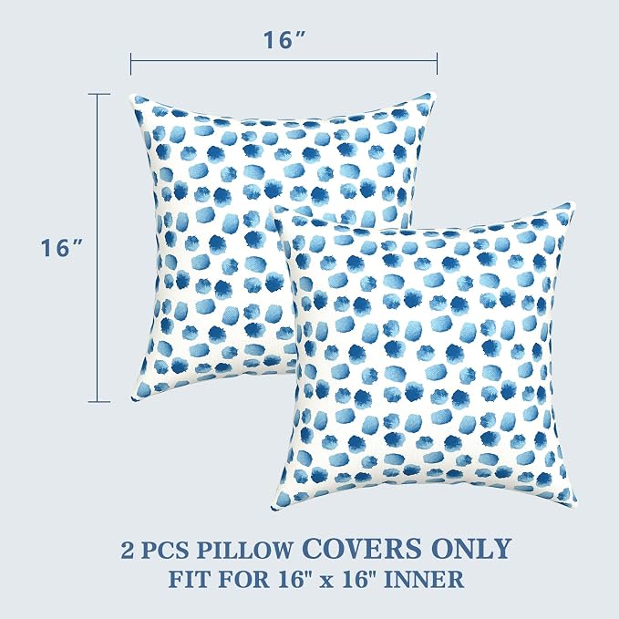 LVTXIII 2 Pack Outdoor Throw Pillow Covers for Patio Furniture, 16x16 Inch Square Pillow Case, Water-Repellent Cushion Covers for Garden, Porch, Sofa, Brush Blue