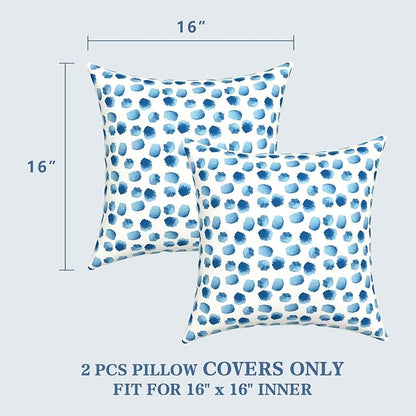 LVTXIII 2 Pack Outdoor Throw Pillow Covers for Patio Furniture, 16x16 Inch Square Pillow Case, Water-Repellent Cushion Covers for Garden, Porch, Sofa, Brush Blue